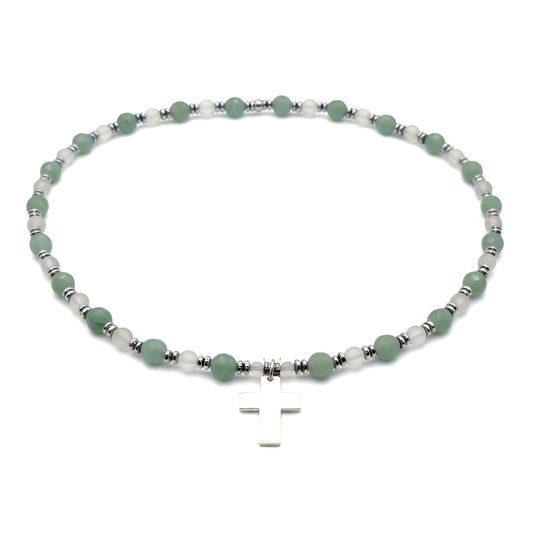 Aventurin Energie Kette mit Kreuz silber 925er Herzchakra