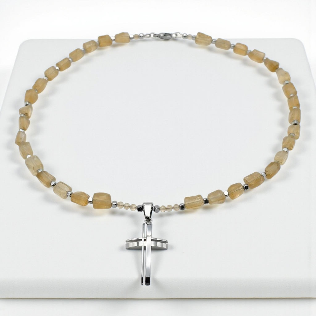 Citrin Energie Kette mit Kreuz Edelstahl Solarplexus Chakra