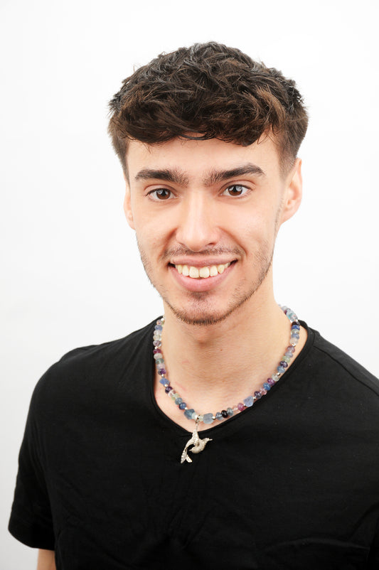 Fluorit Energie Kette mit Anhänger Vogel Sterlingsilber 925er rhodiniert Kronenchakra