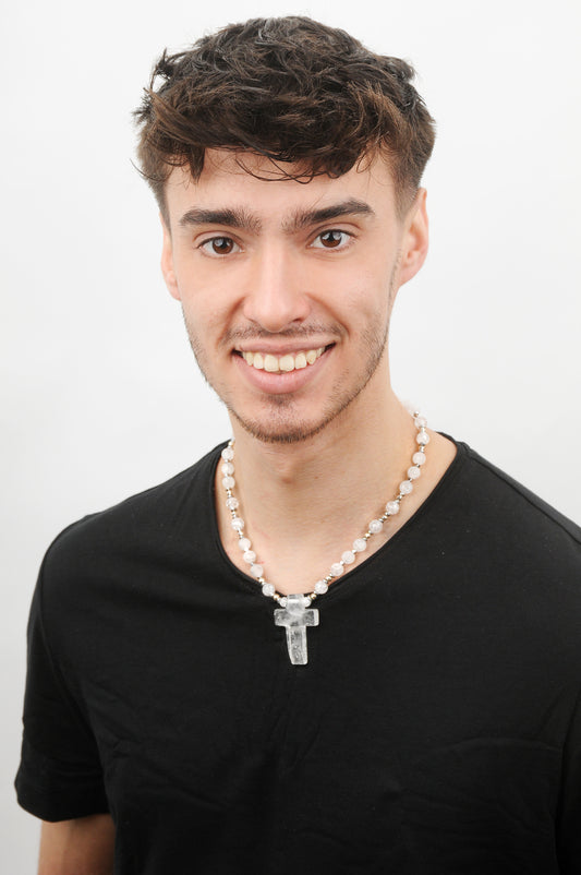 Bergkristall Energie Kette mit Kreuz Bergkristall Kronenchakra