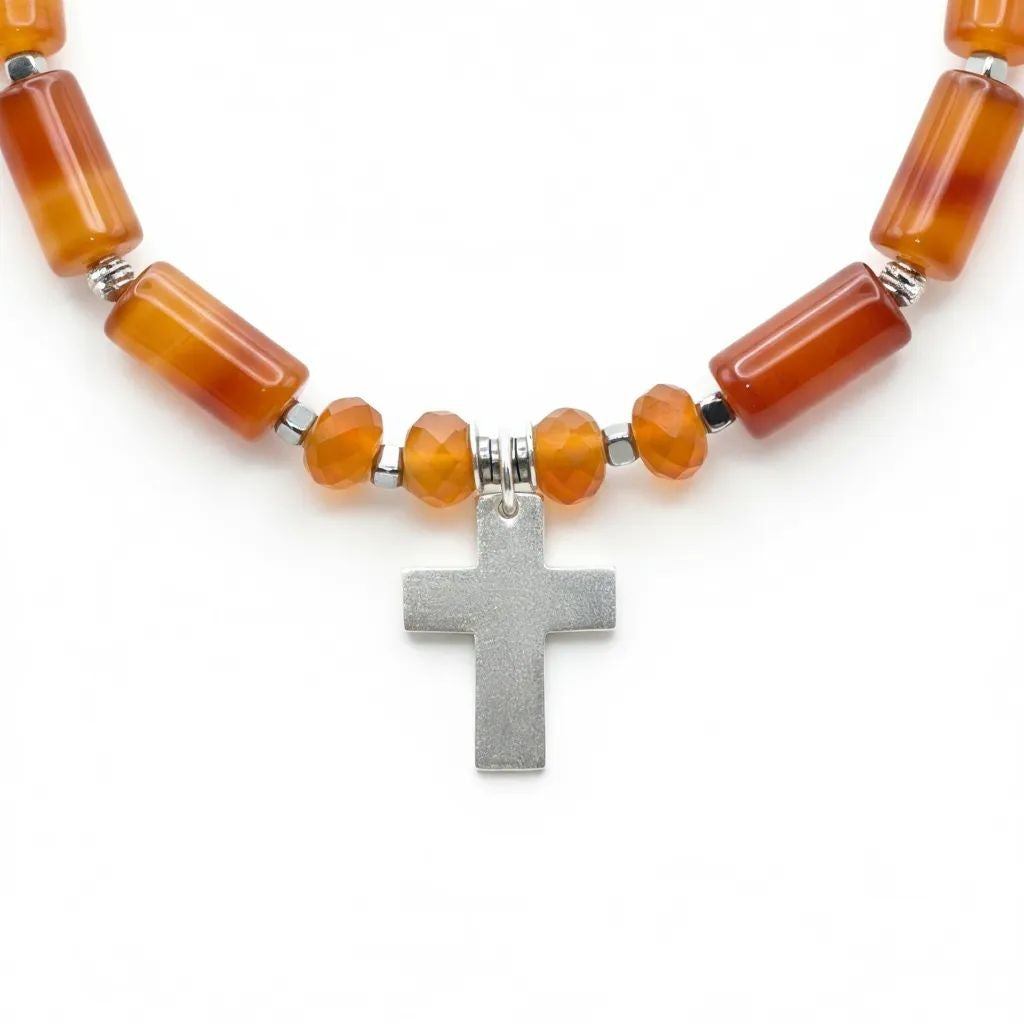 Karneol Energie Kette mit Kreuz silber 925er Sakralchakra