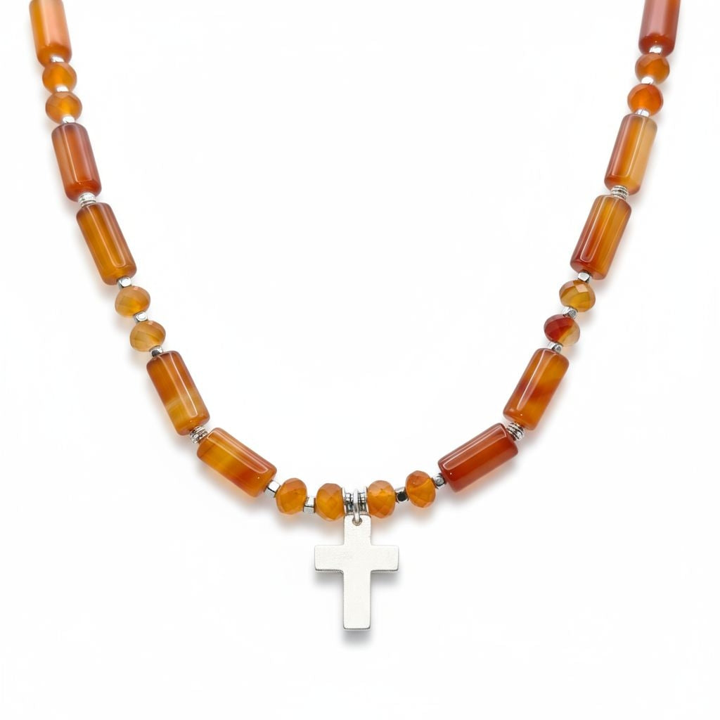 Karneol Energie Kette mit Kreuz silber 925er Sakralchakra