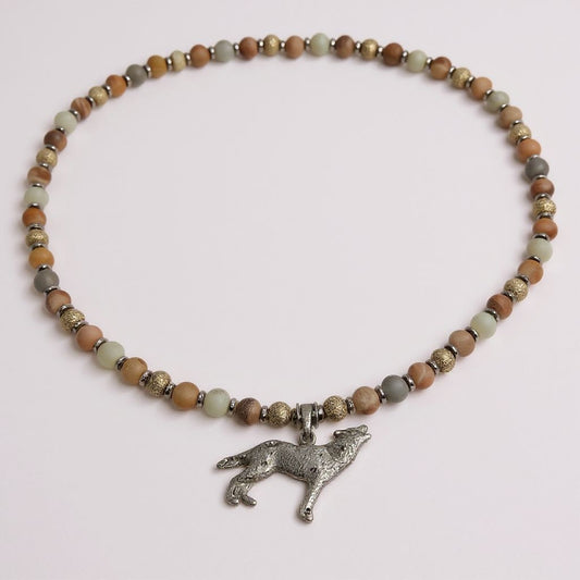 Mondstein Energie Kette mit Anhänger Wolf Sterlingsilber 925er rhodiniert Sakralchakra