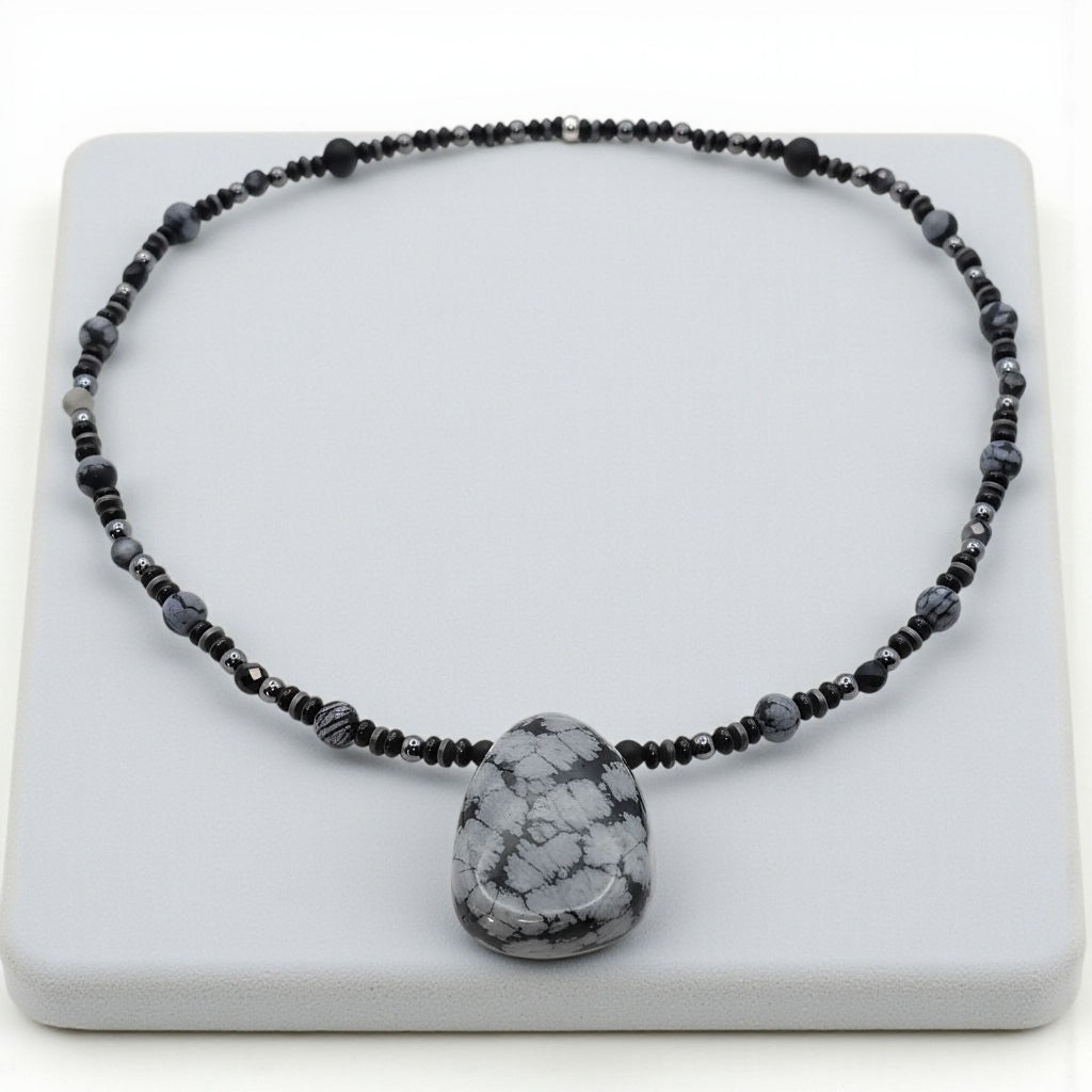 Schneeflocken Obsidian Energie Kette mit Stein Schneeflocken Obsidian Wurzelchakra