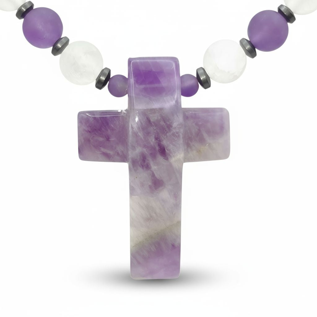 Amethyst Energie Kette mit Kreuz Amethyst Stirnchakra