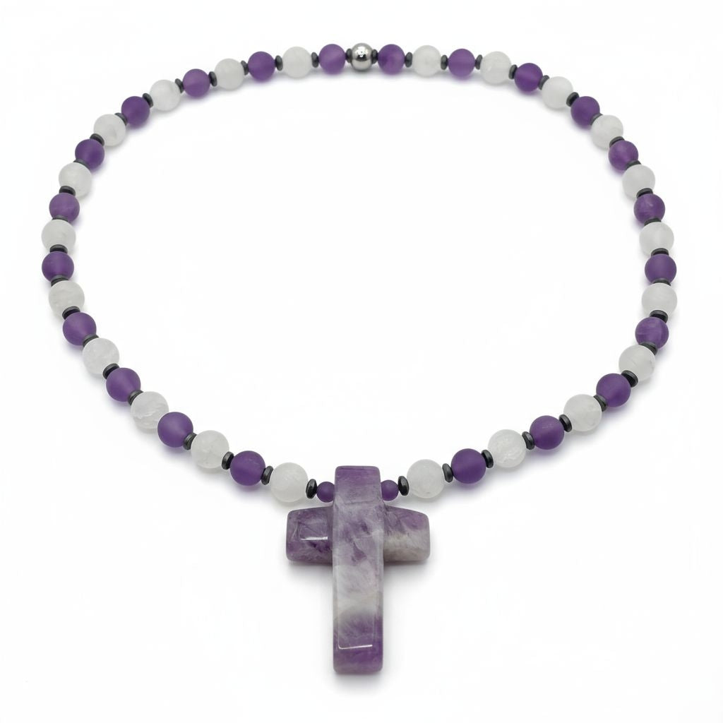 Amethyst Energie Kette mit Kreuz Amethyst Stirnchakra