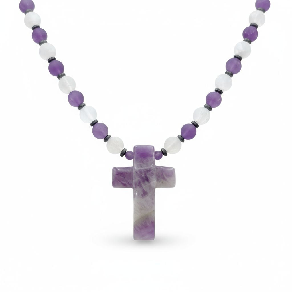 Amethyst Energie Kette mit Kreuz Amethyst Stirnchakra