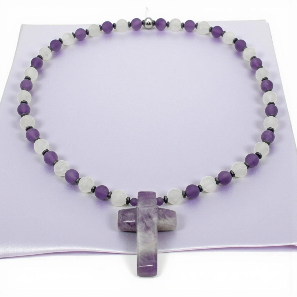 Amethyst Energie Kette mit Kreuz Amethyst Stirnchakra
