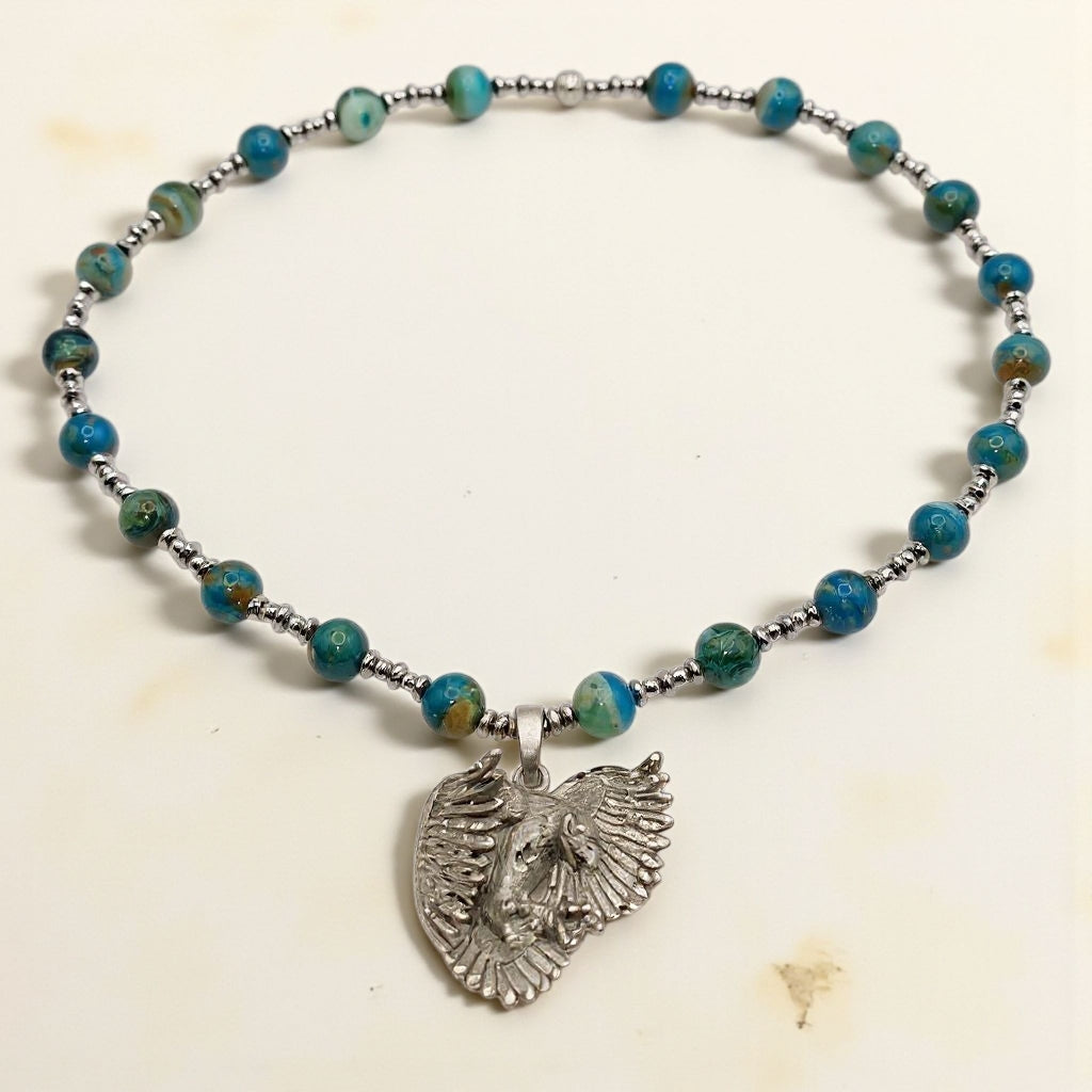 Atacama Opal Energie Kette mit Anhänger Adler Sterlingsilber 925er rhodiniert Halschakra