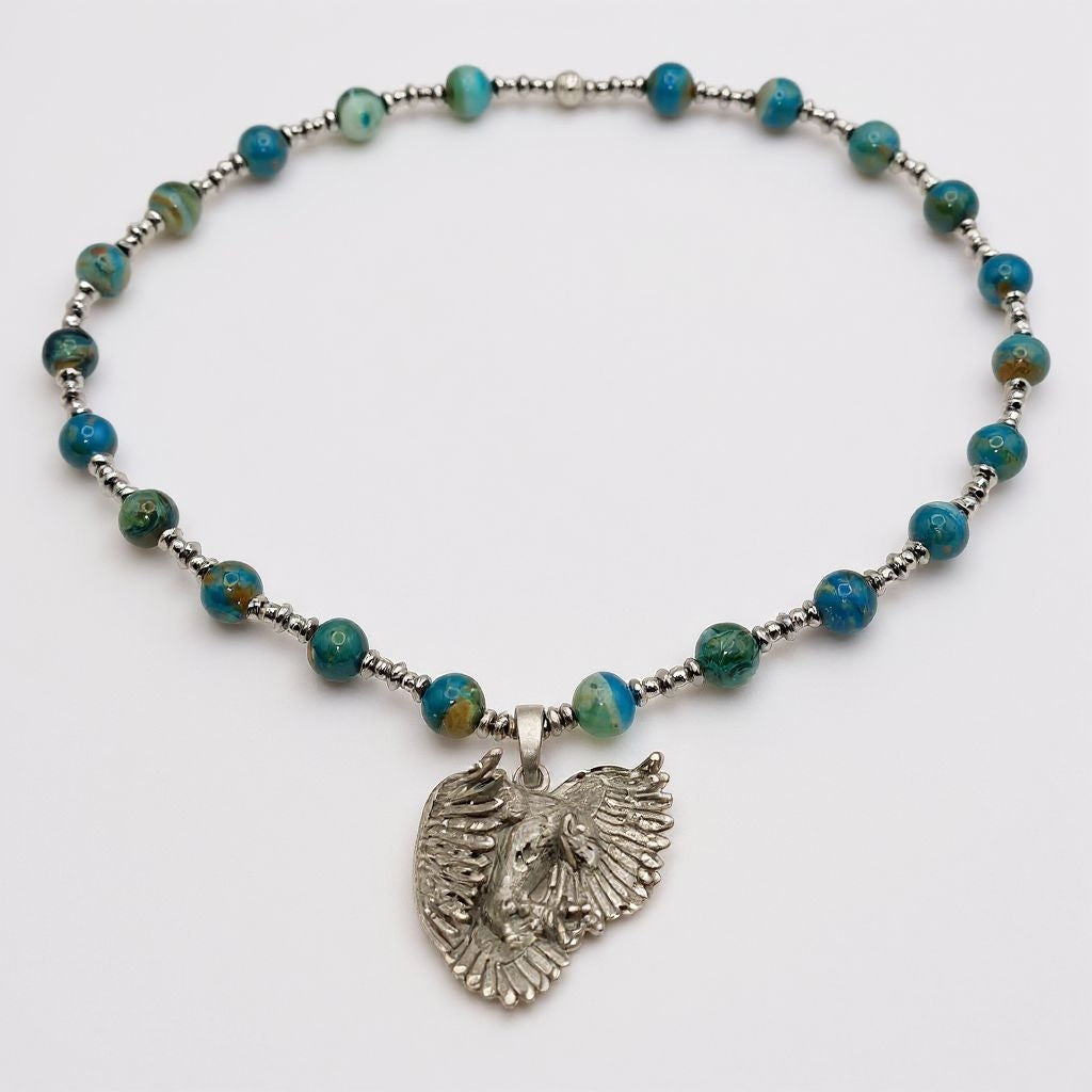 Atacama Opal Energie Kette mit Anhänger Adler Sterlingsilber 925er rhodiniert Halschakra