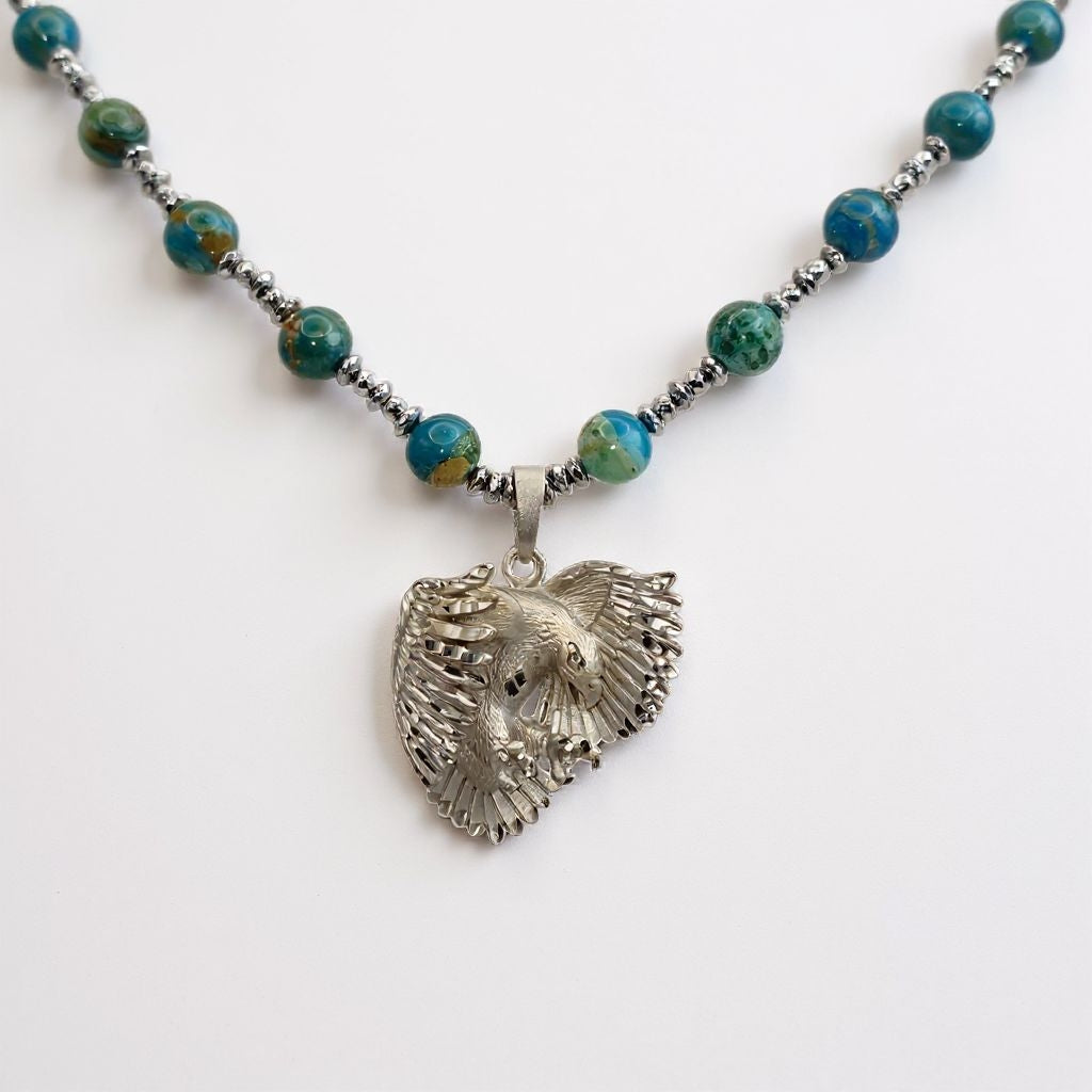 Atacama Opal Energie Kette mit Anhänger Adler Sterlingsilber 925er rhodiniert Halschakra