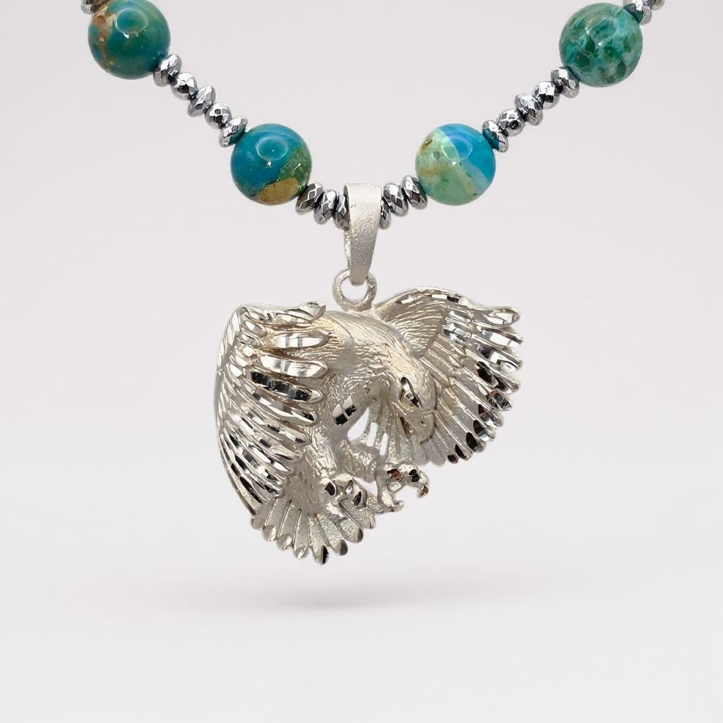 Atacama Opal Energie Kette mit Anhänger Adler Sterlingsilber 925er rhodiniert Halschakra
