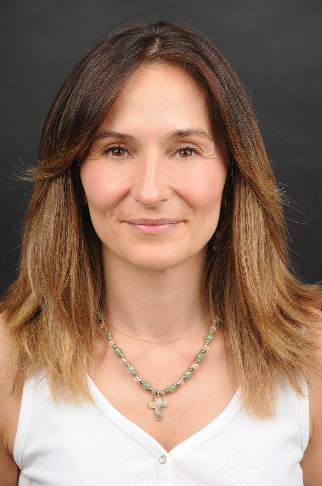 Aventurin Energie Kette mit Kreuz silber 925er Herzchakra