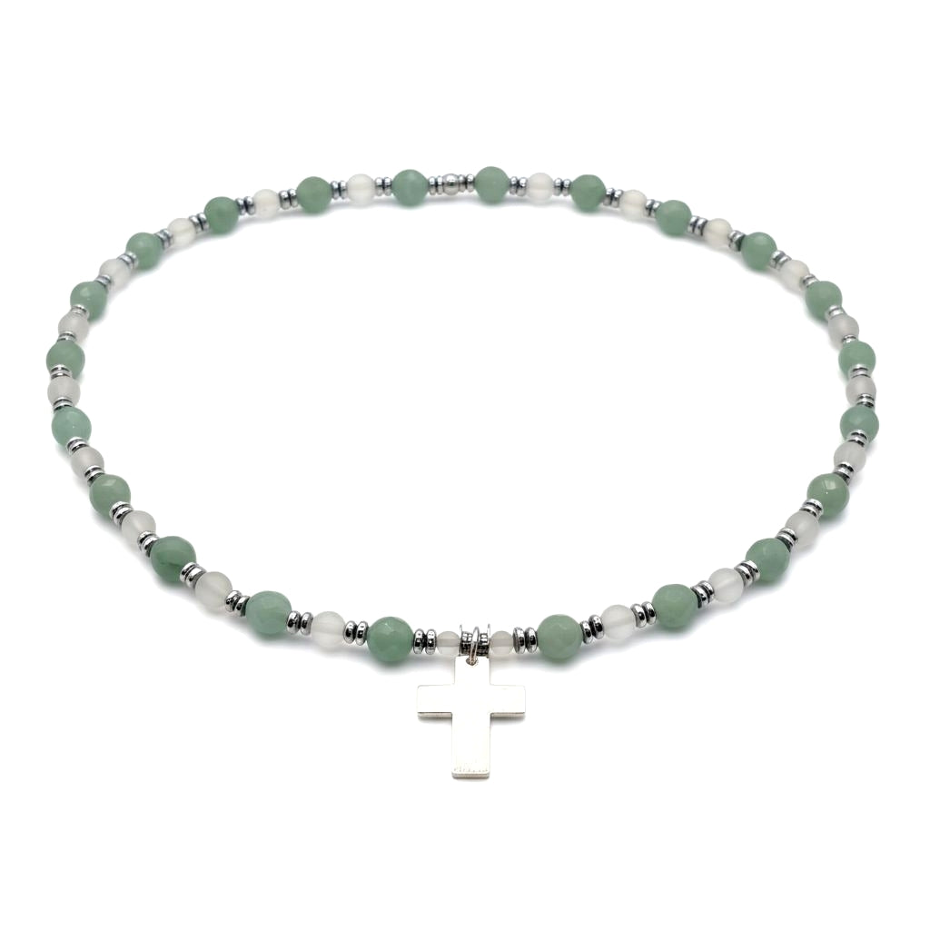 Aventurin Energie Kette mit Kreuz silber 925er Herzchakra