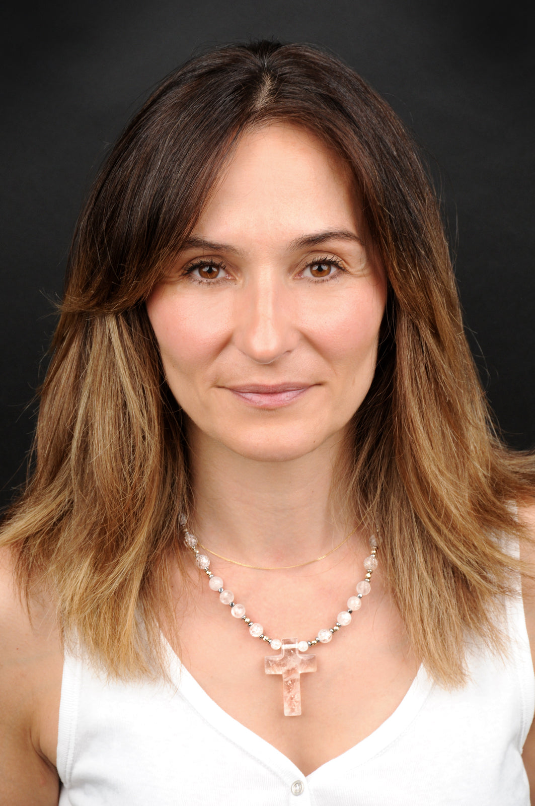 Bergkristall Energie Kette mit Kreuz Bergkristall Kronenchakra