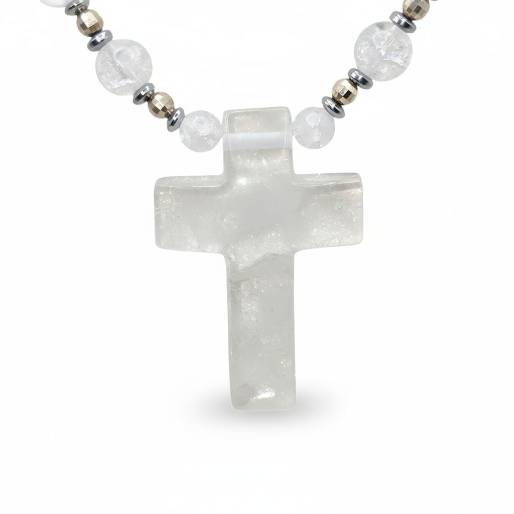 Bergkristall Energie Kette mit Kreuz Bergkristall Kronenchakra