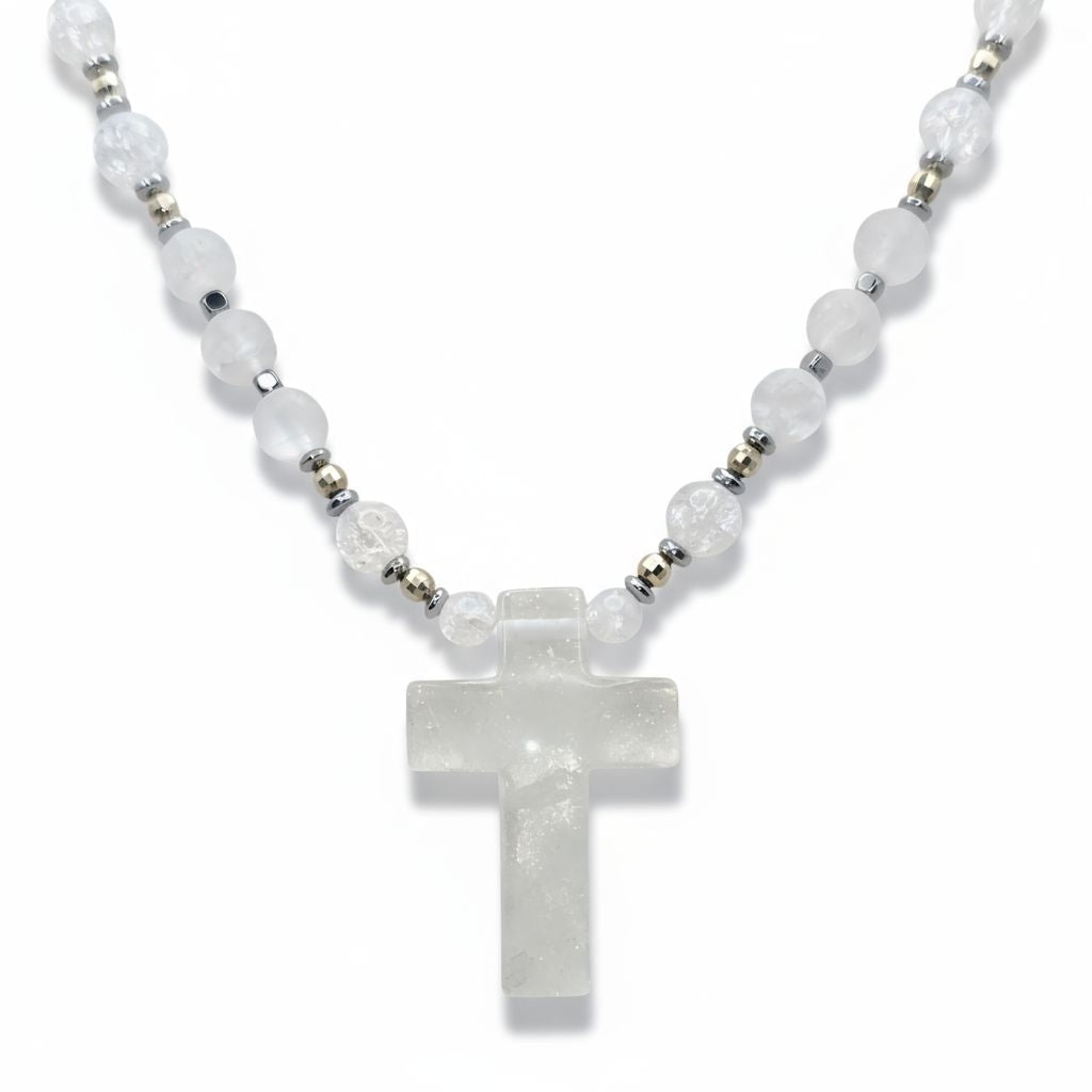 Bergkristall Energie Kette mit Kreuz Bergkristall Kronenchakra