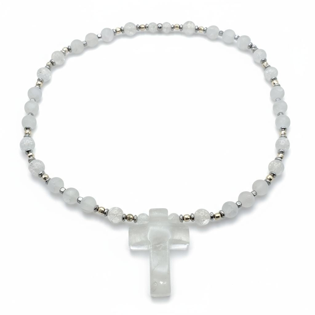 Bergkristall Energie Kette mit Kreuz Bergkristall Kronenchakra