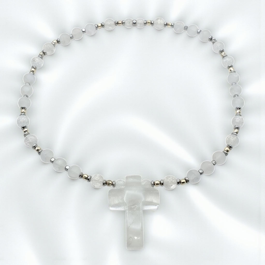 Bergkristall Energie Kette mit Kreuz Bergkristall Kronenchakra