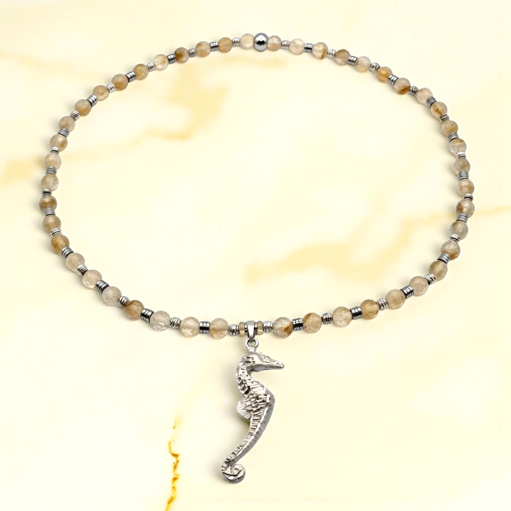 Citrin Energie Kette mit Anhänger Seepferdchen Sterlingsilber 925er rhodiniert Solarplexus Chakra
