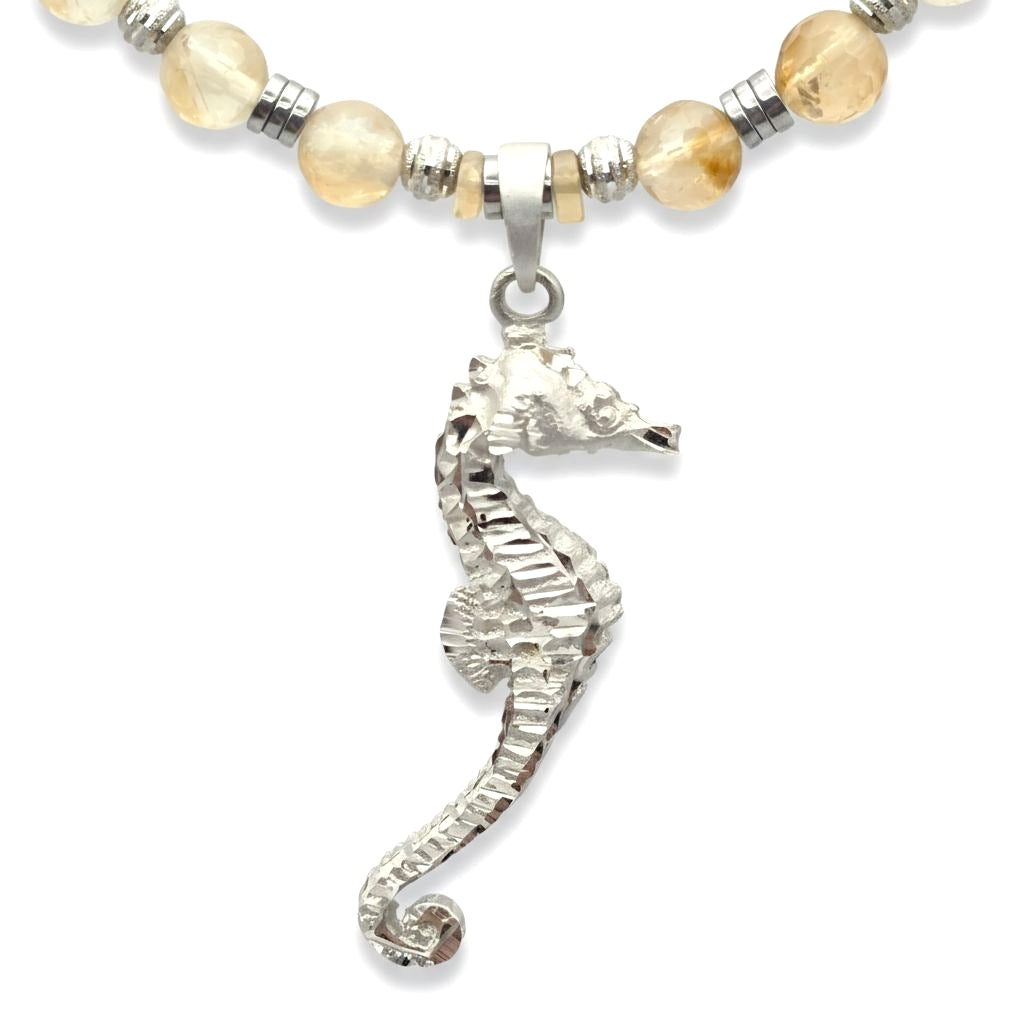 Citrin Energie Kette mit Anhänger Seepferdchen Sterlingsilber 925er rhodiniert Solarplexus Chakra