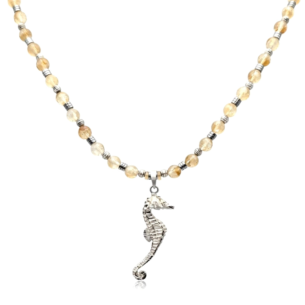 Citrin Energie Kette mit Anhänger Seepferdchen Sterlingsilber 925er rhodiniert Solarplexus Chakra