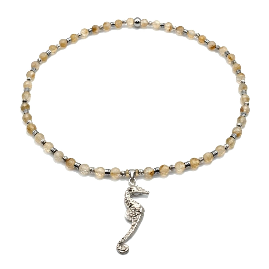 Citrin Energie Kette mit Anhänger Seepferdchen Sterlingsilber 925er rhodiniert Solarplexus Chakra