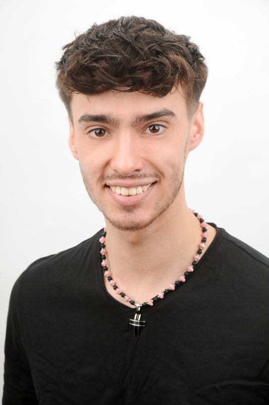 Rhodochrosit Energie Kette mit Kreuz Edelstahl Herzchakra