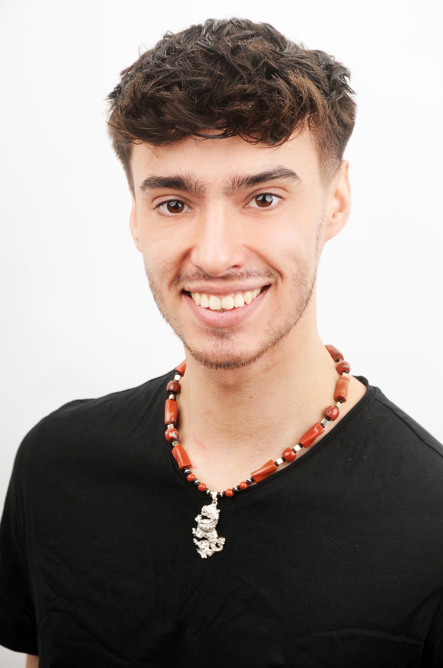 roter Jaspis  Energie Kette mit Anhänger Drache Sterlingsilber 925er rhodiniert Wurzelchakra