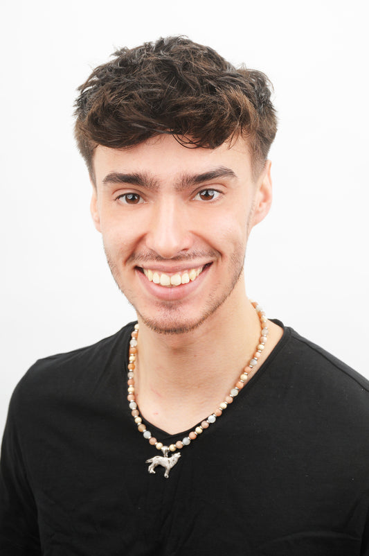 Mondstein Energie Kette mit Anhänger Wolf Sterlingsilber 925er rhodiniert Sakralchakra