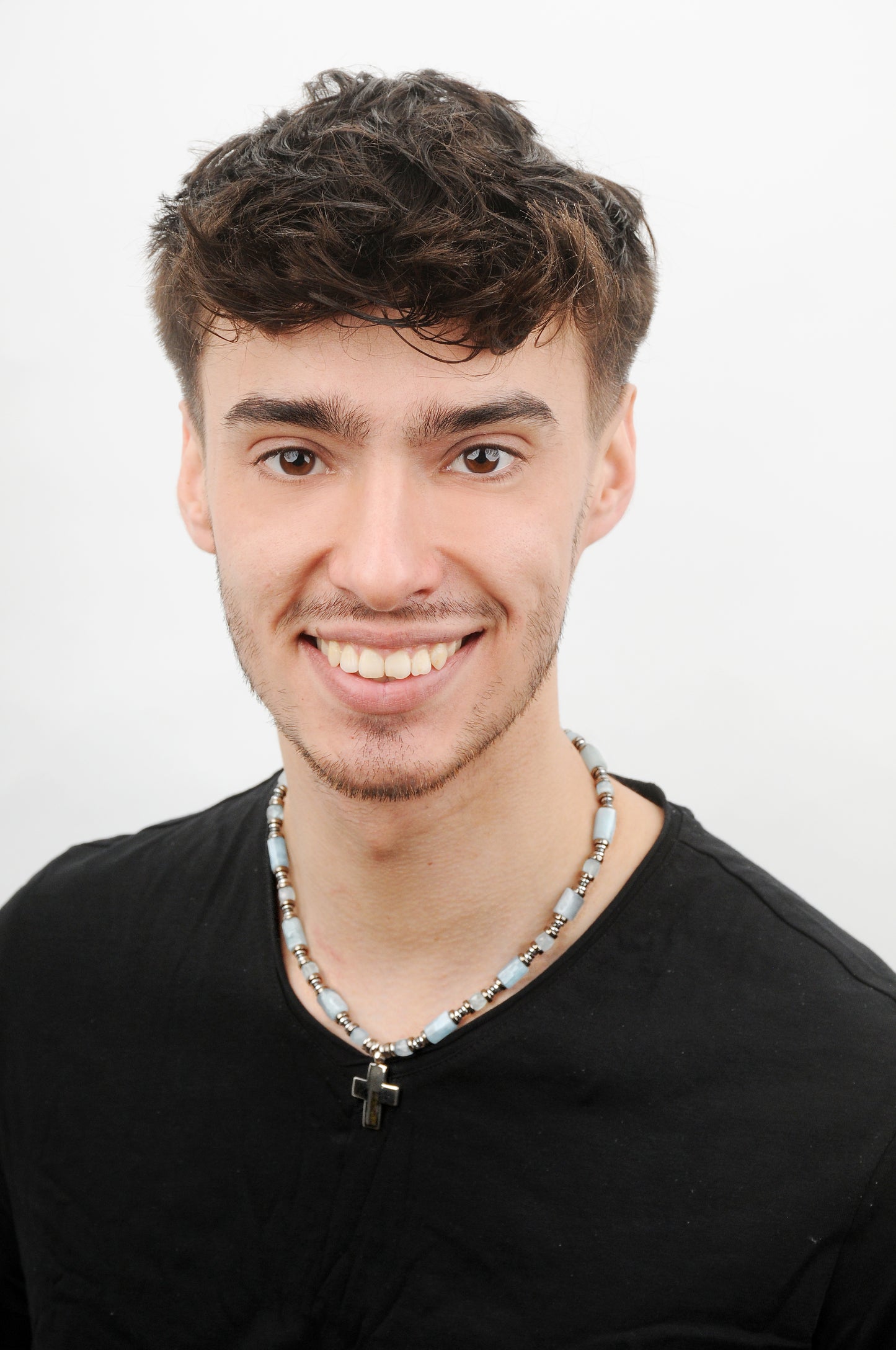 Aquamarin Energie Kette mit Kreuz Sterlingsilber 925er rhodiniert Halschakra