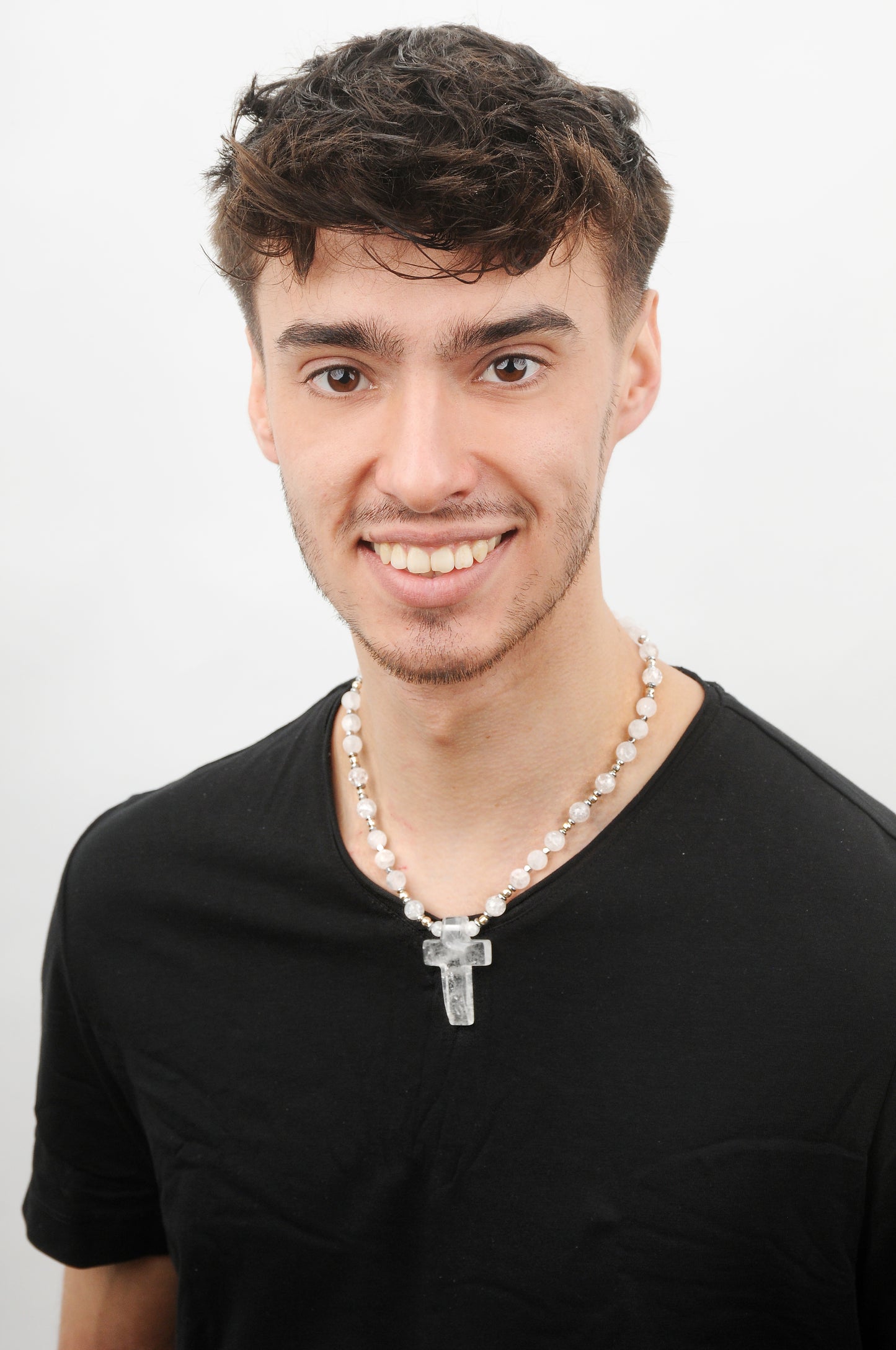 Bergkristall Energie Kette mit Kreuz Bergkristall Kronenchakra