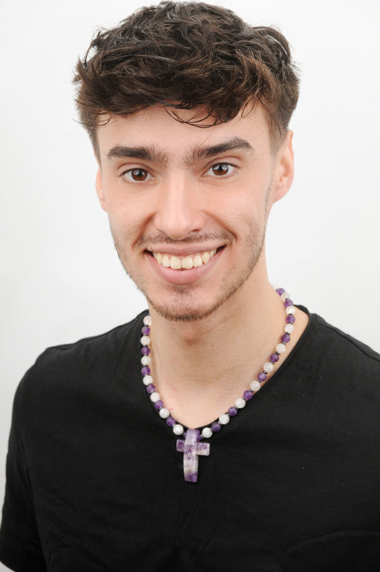 Amethyst Energie Kette mit Kreuz Amethyst Stirnchakra