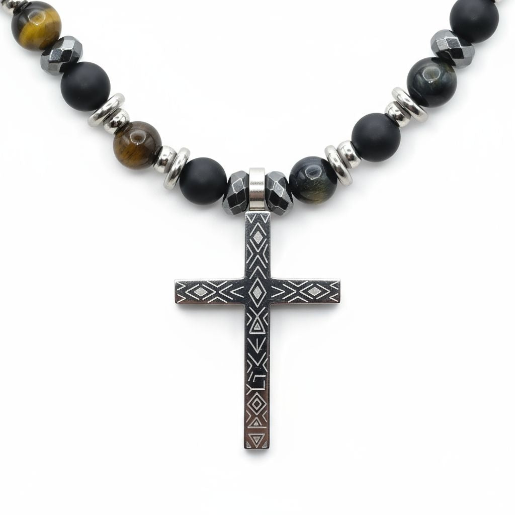 Falkenauge Energie Kette mit Kreuz Edelstahl von der Marke Diesel Stirnchakra