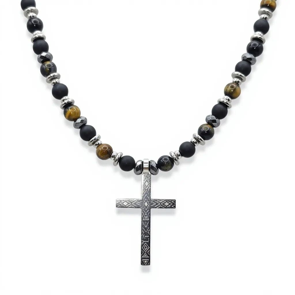 Falkenauge Energie Kette mit Kreuz Edelstahl von der Marke Diesel Stirnchakra