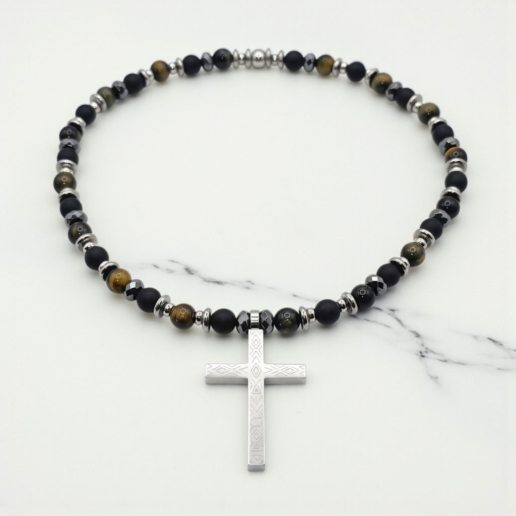 Falkenauge Energie Kette mit Kreuz Edelstahl von der Marke Diesel Stirnchakra