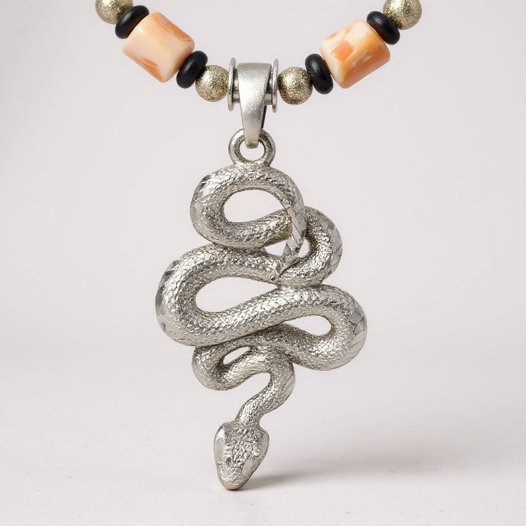 Feueropal Energie Kette mit Anhänger Schlange Sterlingsilber 925er rhodiniert Wurzelchakra, Sakralchakra, Solarplexus-Chakra