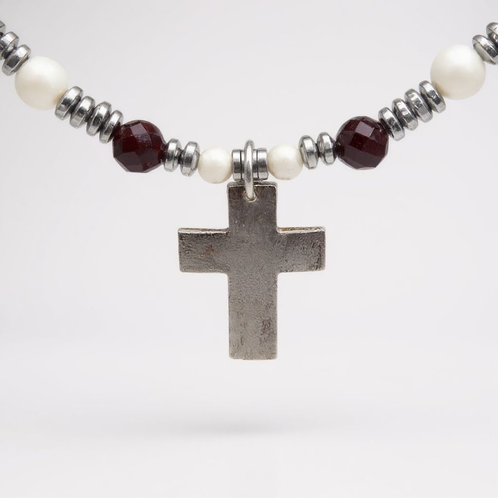 Granat Energie Kette mit Kreuz silber 925er Wurzelchakra