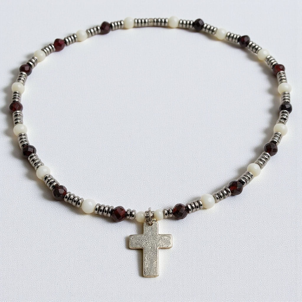 Granat Energie Kette mit Kreuz silber 925er Wurzelchakra