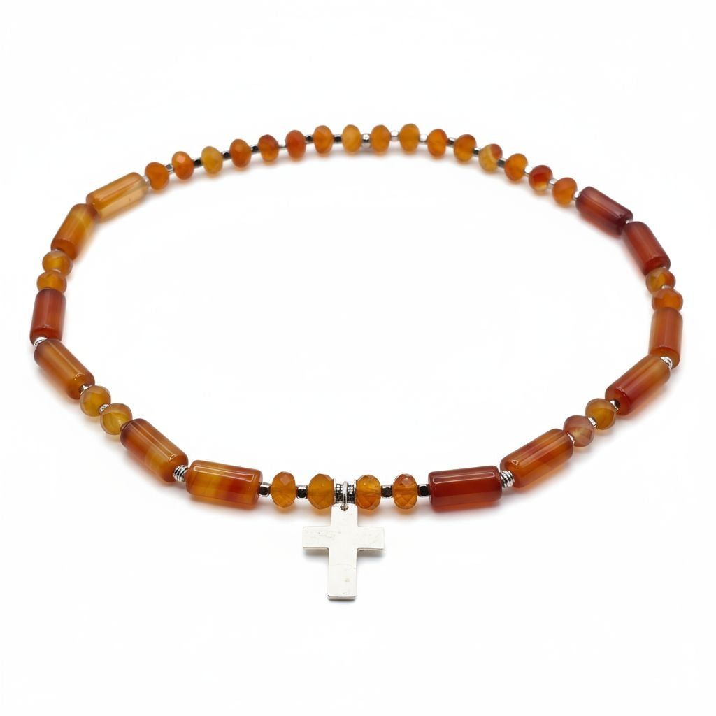 Karneol Energie Kette mit Kreuz silber 925er Sakralchakra