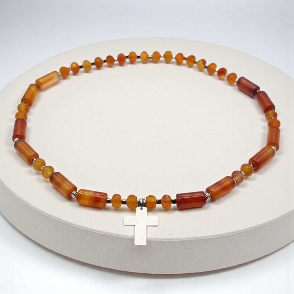 Karneol Energie Kette mit Kreuz silber 925er Sakralchakra