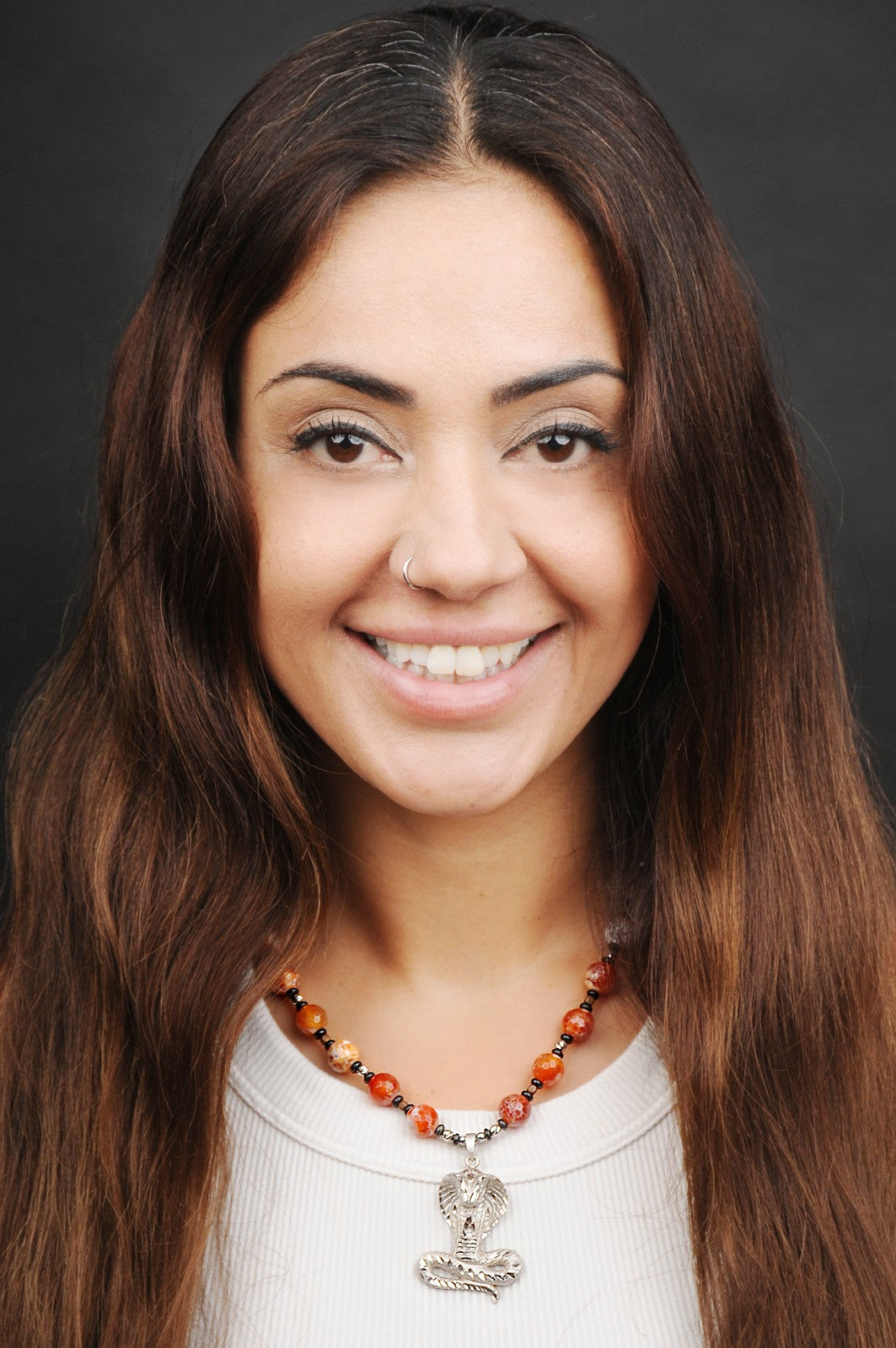 Schlangenhautachat Energie Kette mit Anhänger Kobra Sterlingsilber 925er rhodiniert Herzchakra