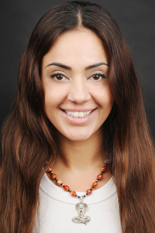 Schlangenhautachat Energie Kette mit Anhänger Kobra Sterlingsilber 925er rhodiniert Herzchakra