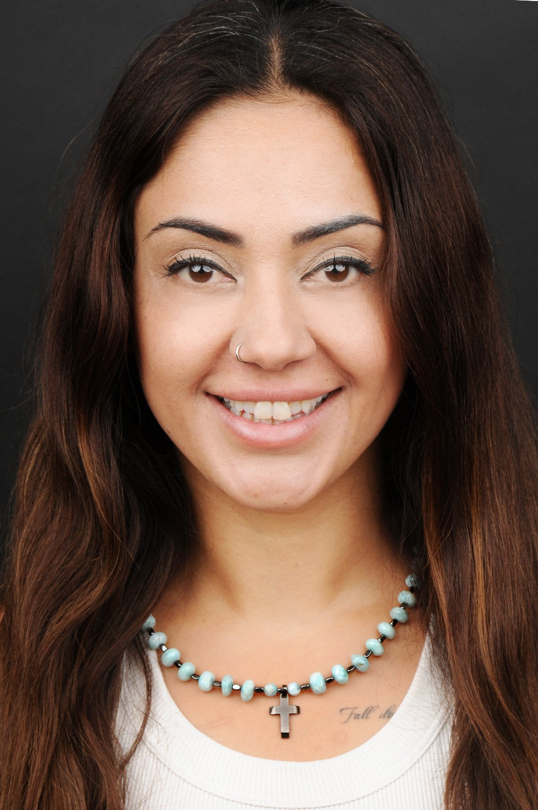 Larimar Energie Kette mit Kreuz Titan Stainless Steel von s. Oliver Halschakra