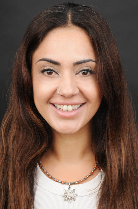 Sonnenstein Energie Kette mit Anhänger Sonne Sterlingsilber 925er rhodiniert Solarplexus Chakra