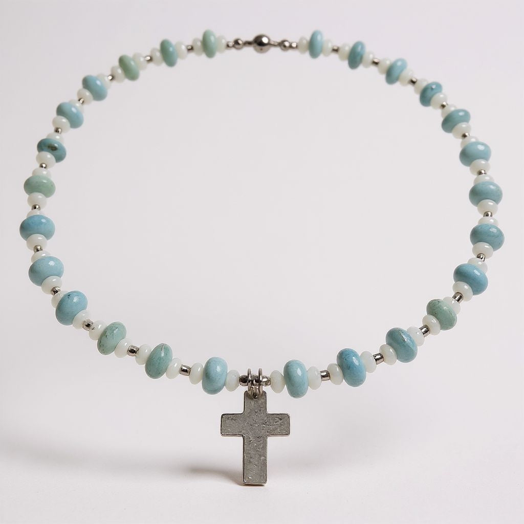 Larimar Energie Kette mit Kreuz silber 925er Halschakra