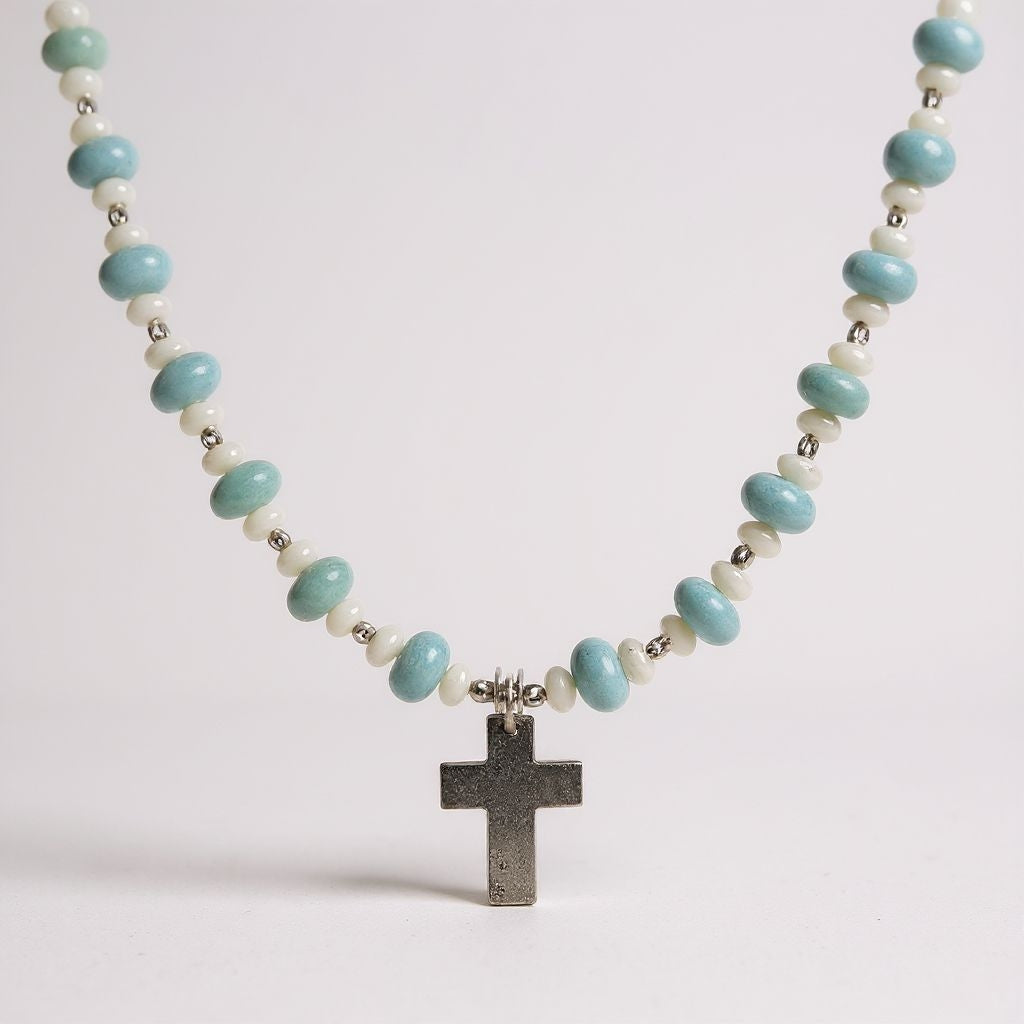 Larimar Energie Kette mit Kreuz silber 925er Halschakra