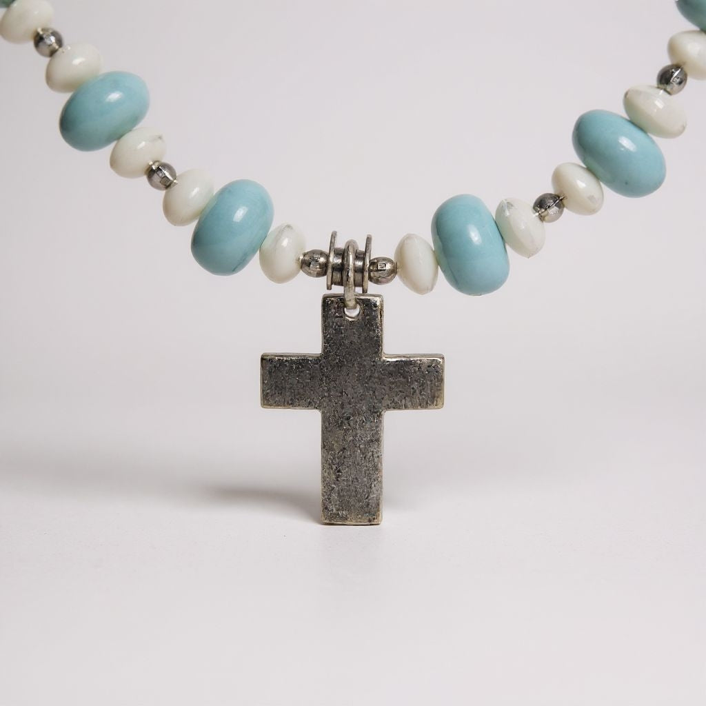 Larimar Energie Kette mit Kreuz silber 925er Halschakra