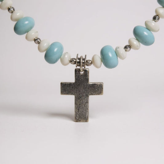 Larimar Energie Kette mit Kreuz silber 925er Halschakra
