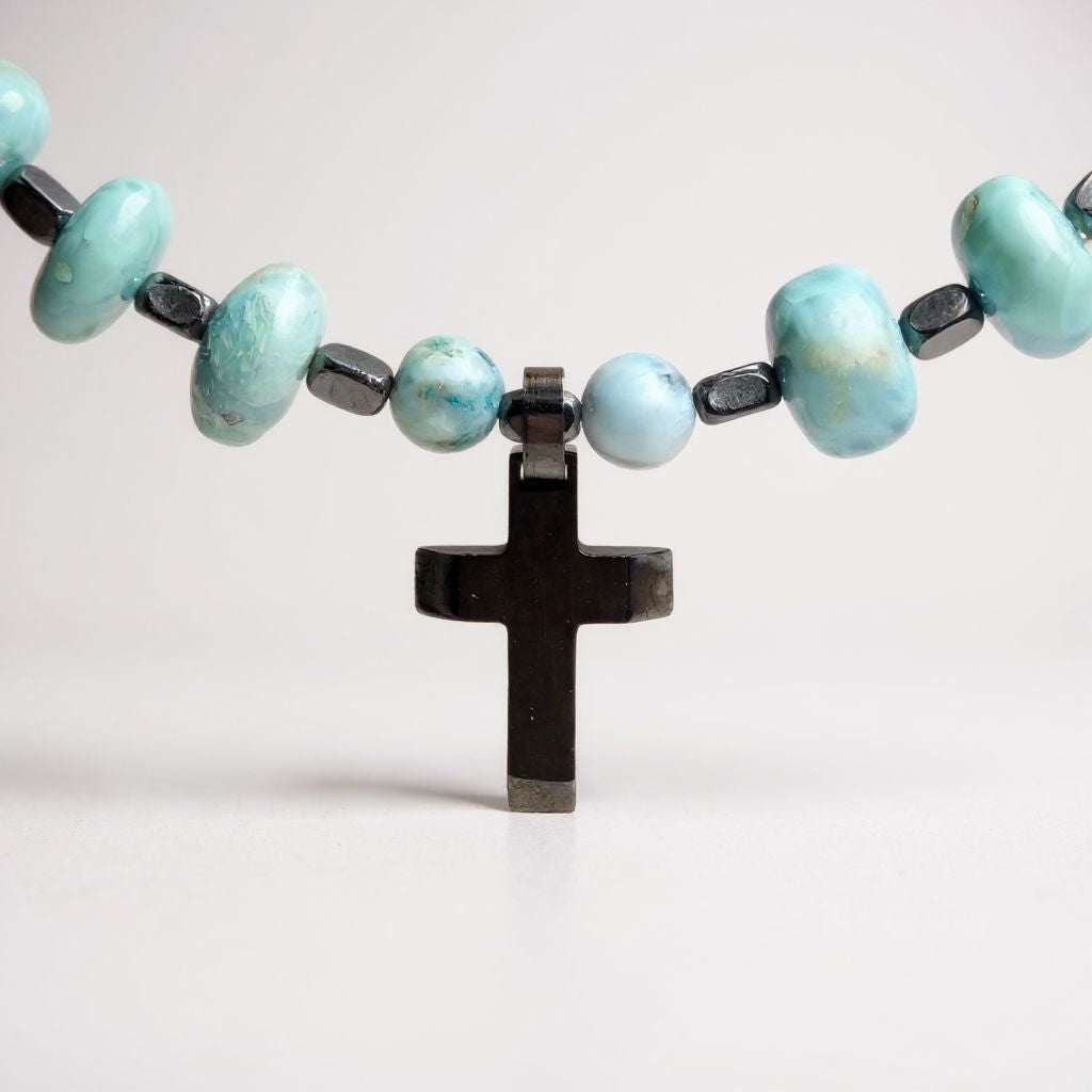 Larimar Energie Kette mit Kreuz Titan Stainless Steel von s. Oliver Halschakra